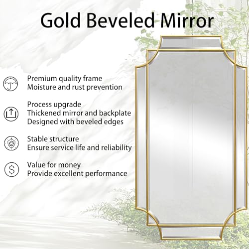 47"x24" Large Gold Rectangle Beveled Mirror with Geometric Frame - color: Gold, size: 47"L x 24"W