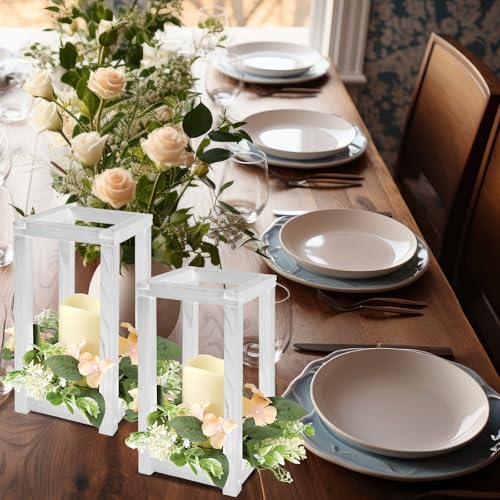 Hushee 30 Pcs Wooden Wedding Lantern Centerpiece Candles Wreaths Set,Yellow - color: Yellow