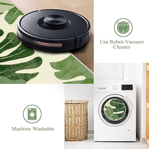 Lukinbox Leaf Indoor Outdoor Area Rugs for Patio, 5x7 Green Washable Living Room Rug Tropical Monstera Plant Non-Slip Bedroom Rugs, Large Accent Area Carpets for Dinning Room Porch - size: 5' x 7'
