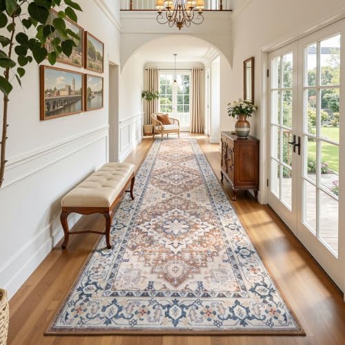 Lofus 3x12 Hallway Kitchen Washable Runner Rug, Entry Long Carpet Brown - color: Floral Brown, size: 3' x 12' (Runner)