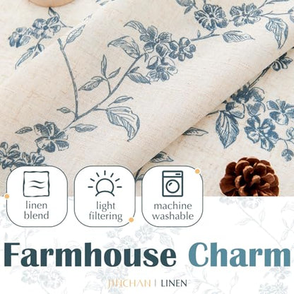 jinchan Floral Linen Kitchen Tier Curtains, 20 Inch, 2 Panels, Blue - color: Alisa Blue, size: 26"W x 20"L (Pack of 2)