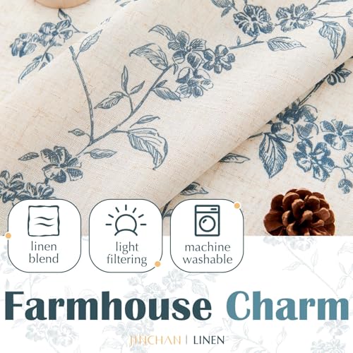 jinchan Floral Linen Kitchen Tier Curtains, 24 Inch, 2 Panels, Blue - color: Alisa Blue, size: 26"W x 24"L (Pack of 2)