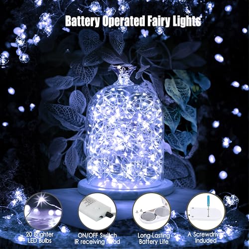 6 Pack Fairy Lights Battery Operated String Lights w/ Timer,2 Remotes,20LED - color: Cool White, size: 6.5ft