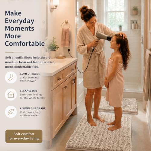 Yimobra Bathroom Rug Set 3 Piece, Super Water Absorbent Bath Mat Set, Beige - color: Beige, size: 24"x17" + 24"x20" + 30"x20"