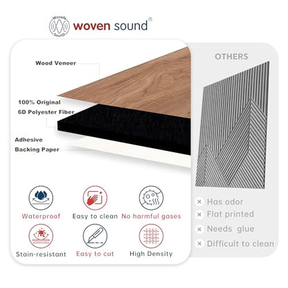 WoveN SounD Acoustic Wall Panels, Teak, 8 Pack, 23.6x23.6 in - color: Teak, size: Linear Array Prismatic Shadows