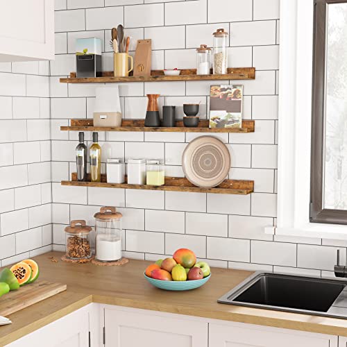 HOOBRO Floating Shelves, Wall Shelf Set of 3, 35.4 Inches Hanging Shelf - color: Rustic Brown, size: 35.4 Inches