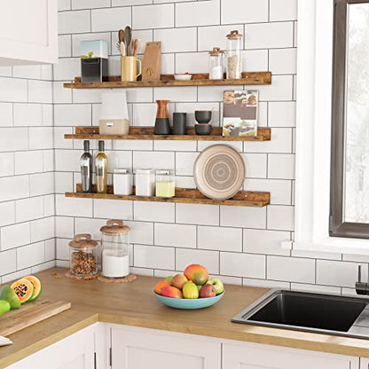 HOOBRO Floating Shelves, Wall Shelf Set of 3, 35.4 Inches Hanging Shelf - color: Rustic Brown, size: 35.4 Inches