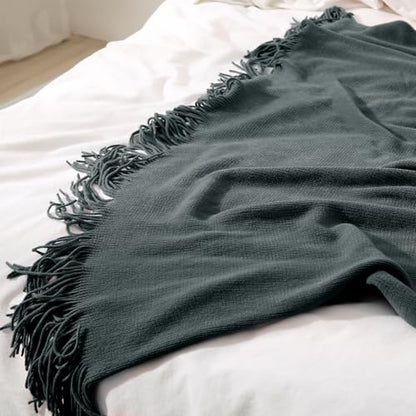 Homiest Charcoal Grey Knitted Throw Blanket with Fringe, 50x60 Inch - color: Charcoal Grey, size: 50" x 60"
