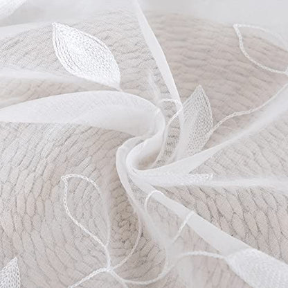 BGment White Sheer Curtains 63 Inches Long Living Room 2 Panels - color: White-foliage, size: 52"W x 63"L (Pack of 2)