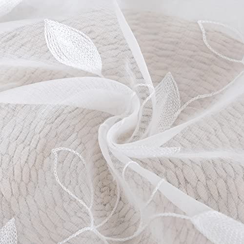 BGment White Sheer Curtains 84 Inches Long Living Room 2 Panels - color: White-foliage, size: 52"W x 84"L (Pack of 2)