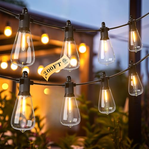 Kawaya ST38 Outdoor String Lights 200FT for Patio Garden Porch Bistro Cafe - size: 200FT