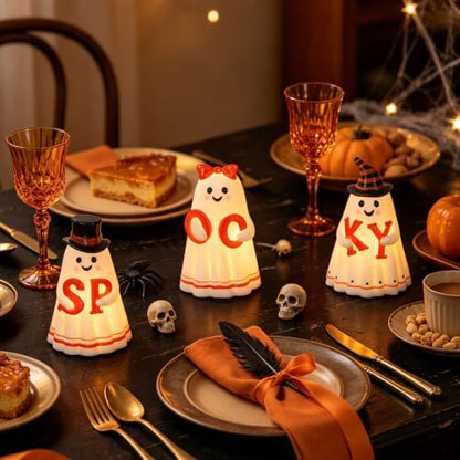 Wondise Spooky Ghost Halloween Flameless Candles with 6hrs Timer - color: 2-Ghost