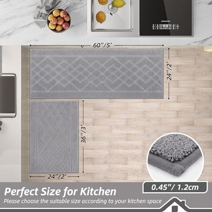 BEQHAUSE Kitchen Rugs Set of 2 Non Slip Runner, 24"x36"+24"x60", Grey - color: Grey, size: 24" X 36" + 24" X 60"