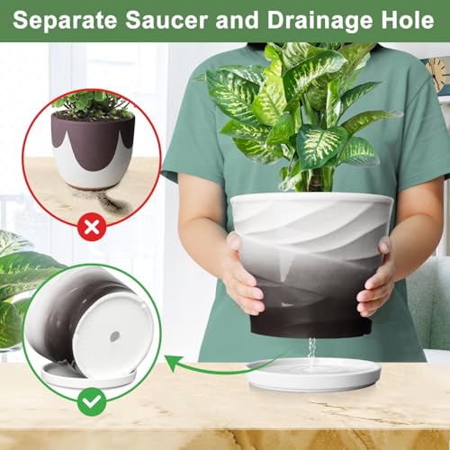 8 Inch Ceramic Plant Pot,Dark Gray+White - color: Dark Gray + White, size: 8 Inch-1 Pack