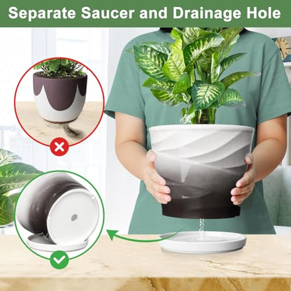 8 Inch Ceramic Plant Pot,Dark Gray+White - color: Dark Gray + White, size: 8 Inch-1 Pack