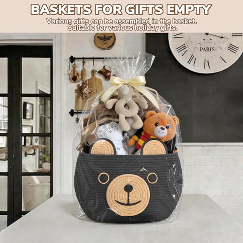 CherryNow Large Baby Basket for Gifts Empty, Cute Bear Design, Black - color: Black Brown, size: 15.7"D x 10.5"H
