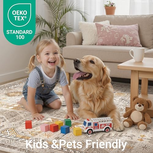 befbee Washable 5x7 Area Rug Non Slip Stain Resistant Rug for Living Room - color: Brown/Gold, size: 5' x 7' (Rectangular)