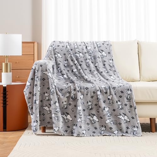 Berkshire Blanket Peanuts® VelvetLoft® Cute Character Snoopy Plush Throw Blanket,Peanuts Poses and Paws Grey,Throw 55 in x 70 in (Official Peanuts® Product) - color: Peanuts Poses and Paws Grey, size: Throw (55 in x 70 in)