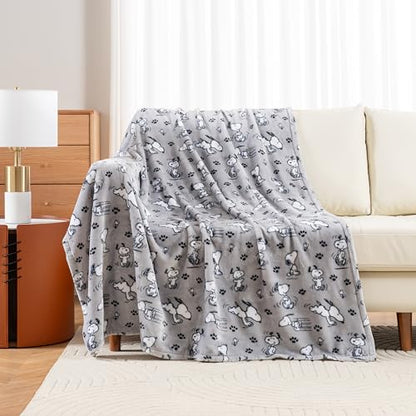 Berkshire Blanket Peanuts® VelvetLoft® Cute Character Snoopy Plush Throw Blanket,Peanuts Poses and Paws Grey,Throw 55 in x 70 in (Official Peanuts® Product) - color: Peanuts Poses and Paws Grey, size: Throw (55 in x 70 in)