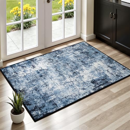 Rugflix 2x4 Entrance Rugs, Washable Navy Blue Dark Entry Small Rug - color: 01-ocean Blue, size: 2' x 4' (Rectangular)