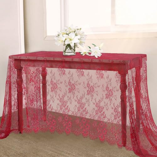 Red Lace Tablecloth Rustic Table Fabric 60x120 Inch for Wedding Christmas - color: Red, size: 120" x 60" (1Pc Rectangular)