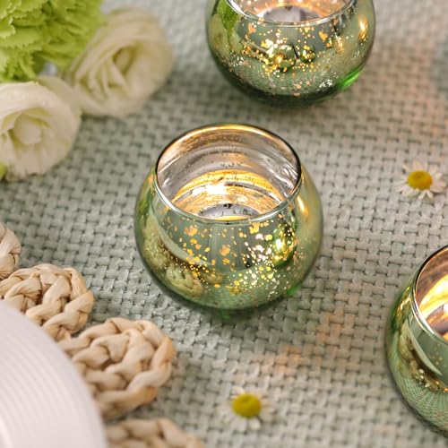 Volens 24PCS Green Votive Candle Holder Bulk, Round Mercury Glass Votives - color: Green, size: 24 PACK