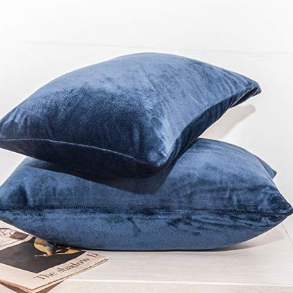 NTBAY Queen Velvet Pillowcases, Set of 2, Zipper, Navy Blue - color: Navy Blue, size: 30" x 20" (Pack of 2)