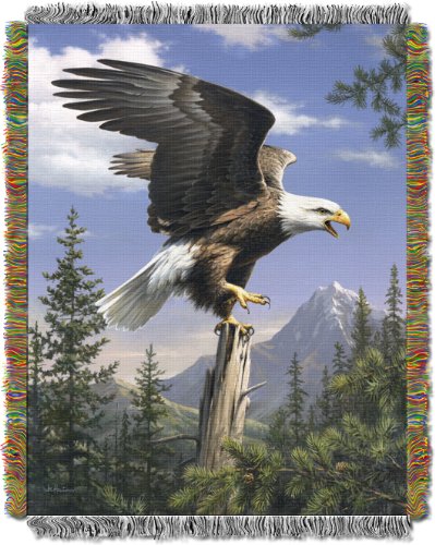 Northwest Hautman Brothers Wildlife Art Woven Tapestry Throw Blanket, 48" x 60", Eagle Perch - color: Eagle Perch