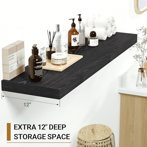 Vivelove 24 Inches Black Floating Shelves, 12 Inch Deep, Set of 2 - color: Black, size: 23.6”wx12”dx1.5”h
