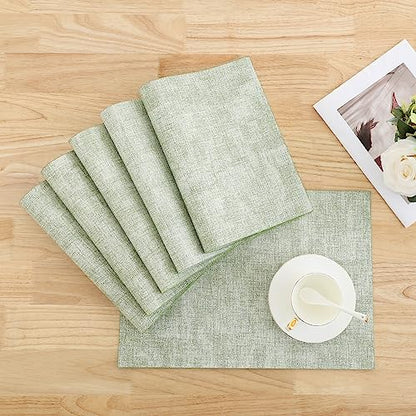 Homaxy PU Faux Leather Placemats for Dining Table, Set of 6, Grass Green - color: Grass Green