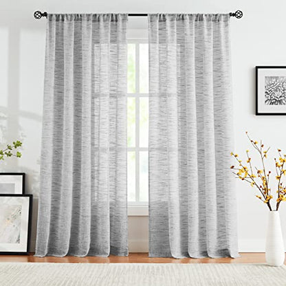 Grey Semi Sheer Curtains for Bedroom Living Room 52x63" Faux Linen 2 Panels - color: Soft Grey - Rod Pocket, size: 52"W x 63"L (Pack of 2)