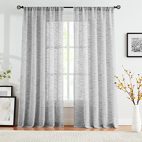 Semi Sheer Curtains Grey Faux Linen Textured Small Window Panels 52x45" 2pk - color: Soft Grey - Rod Pocket, size: 52"W x 45"L (Pack of 2)