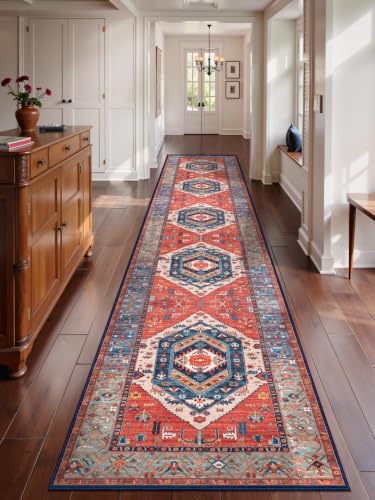 SERISSA 2'6"x14' Washable Non Slip Boho Runner Rug for Hallway，Rust - color: Rust/Multi, size: 2'6" x 14' (Runner)