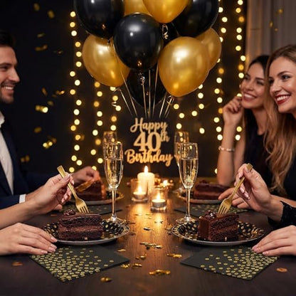 100pcs Black and Gold Plates and Napkins Halloween Party supplies - color: Black/Gold