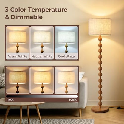 62" Farmhouse Floor Lamp with Remote, Dimmable Standing Lamp,Natural Wood - color: Natural Wood