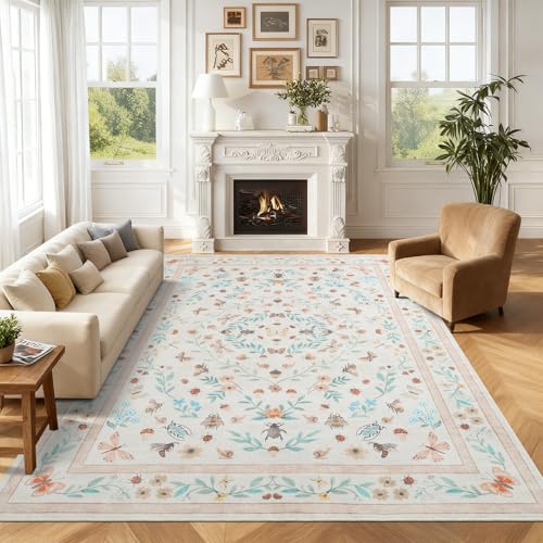 GarveeHome 9x12 Area Rugs for Bedroom Living Room Botanical Bug Carpet - color: Beige, size: 9' x 12' (Rectangular)