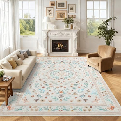 GarveeHome 9x12 Area Rugs for Bedroom Living Room Botanical Bug Carpet - color: Beige, size: 9' x 12' (Rectangular)