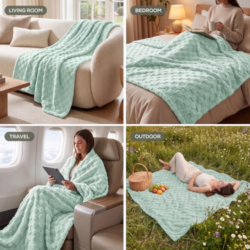 Utopia Bedding Plush Checkered Fleece Blanket Sage Green King, 90x102 Inch - color: Sage Green, size: King