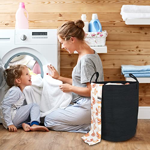 XUANGUO Black Cotton Rope Laundry Basket Hamper for Clothes Large - color: black, size: Regular