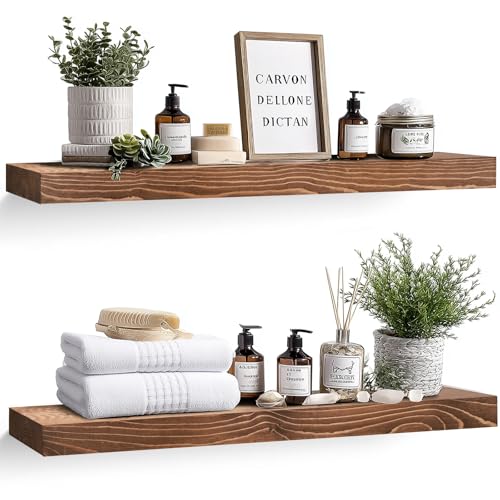 Solid Wood Floating Shelves, 36 Inch Wall Shelves, Set of 2, Brown - color: Brown, size: 36x8x1.6