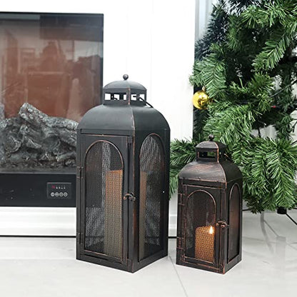 럭셔리 랜턴 장식 야외 및 실내, 2개 세트 (48.3cm(19인치) 및 33cm(13인치)) 금속 캔들 랜턴 장식, 빈티지 벽걸이 캔들 홀더, 현관 파티오 웨딩 농가 가정, 크리스마스 장식용 - color: 블랙 브러시 포함 / 48.3cm(19인치)+33cm(1