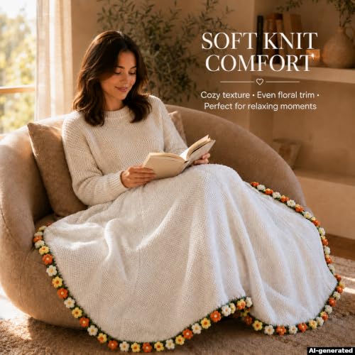 Puff Flower Crochet Flower Bouquet Blanket, Handmade Knitted Throw Blanket - color: Pink Puff Flower, size: Medium
