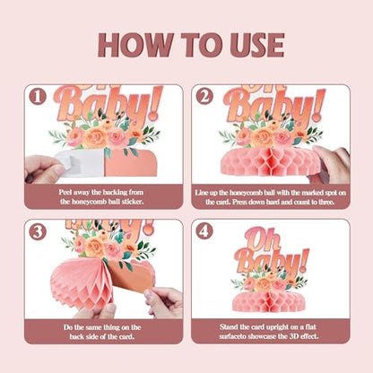 12 Pcs Baby Shower Decorations for Girl Glitter Pink Honeycomb Centerpieces - style: baby shower