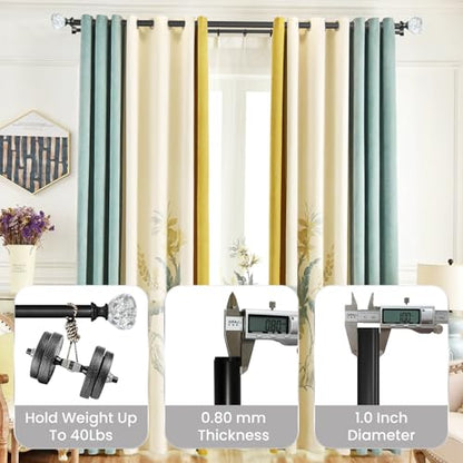 Black Double Curtain Rod 66-120 Inch Heavy Duty Foil Resin Finial - color: Matte Black, size: 66-120"