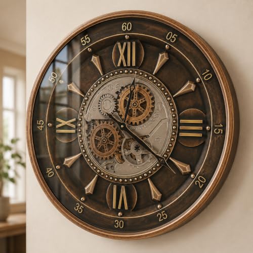 October Elf 24 Inch Wall Clock, Brown with Roman Numerals - color: 24 Inch Brown With Roman Numerals
