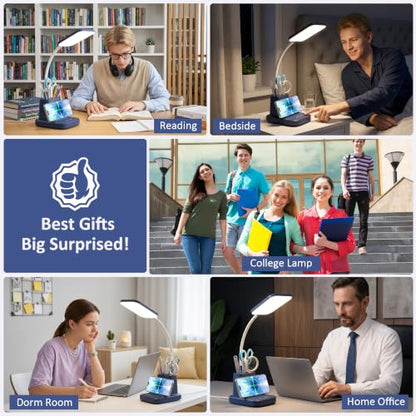 LED Desk Lamp with 10W Wireless Charging & Pen Holder, Navy Blue - color: Navy Blue