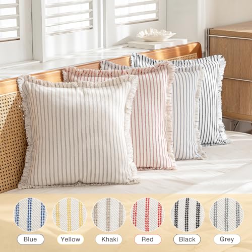 YEENAASY Throw Pillow Covers 24x24 Boho Striped Pillow Cases with Tassel - color: Blue, size: 24" x 24" (Pack of 2)