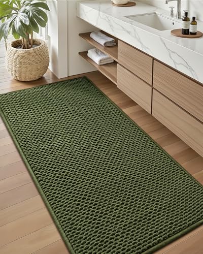 Color&Geometry Green 60x24 Waffle Bath Mat, Rubber Non Slip Bathroom Rug - color: Green, size: 24"x60"