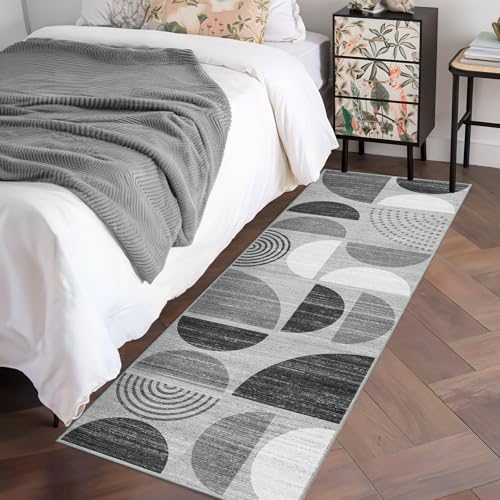 MUJOO Runner Rug Washable,2x6 Area Rugs Non Slip Modern Abstract Boho - color: Black and Grey, size: 2' x 6' (Rectangular)