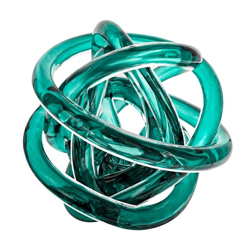 Glass Knot Teal Decor Ball - 5 Inch Hand Blown Infinity Sculpture Orbit Home Decor Table Decoration Interio Art - color: Lake Green, size: 5-Inch Diameter